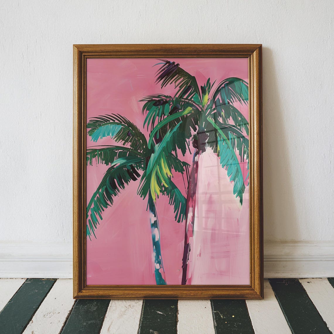 Pink Palm Trees Tropical Modern Bright Summer Beach Painting Poster