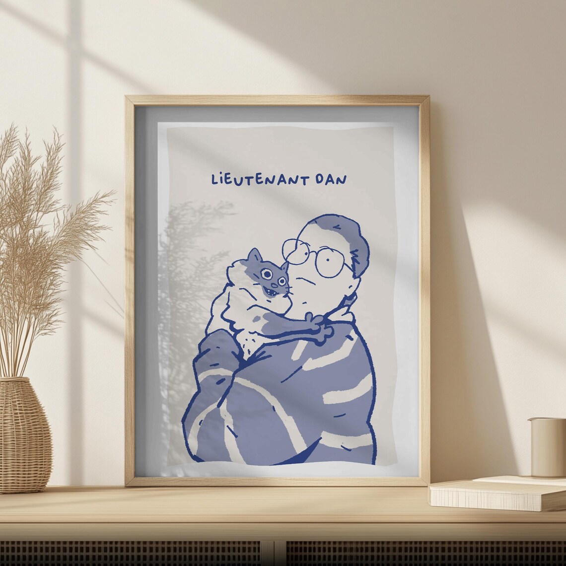 Boba Cartoon Dog Blue Line Art Minimalist Puppy Food Bowl Poster - Image 2