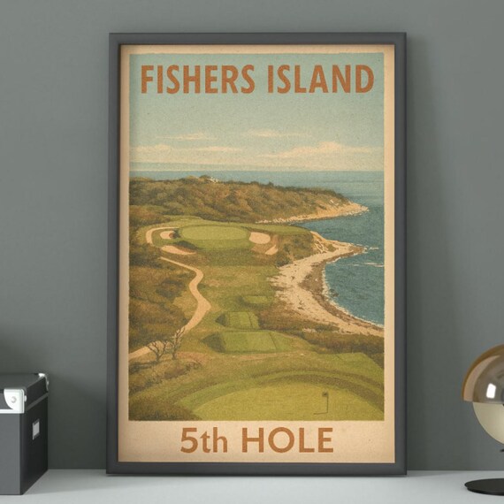 Fishers Island 5th Hole Coastal Golf Course Vintage Travel Poster