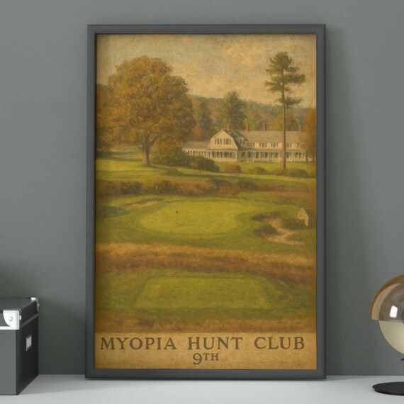 Myopia Hunt Club 9th Hole Vintage Style Golf Course Art Poster