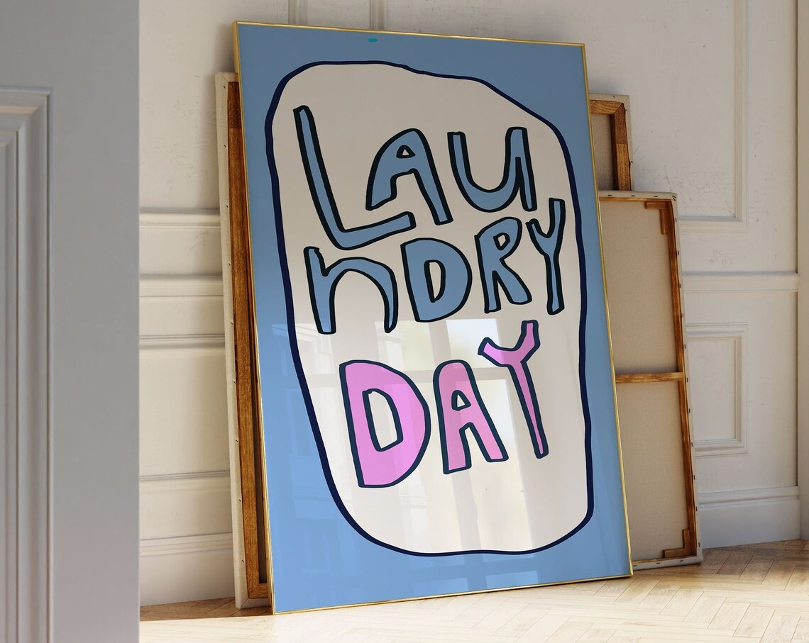 Laundry Day Blue Pink Typography Playful Laundry Room Poster