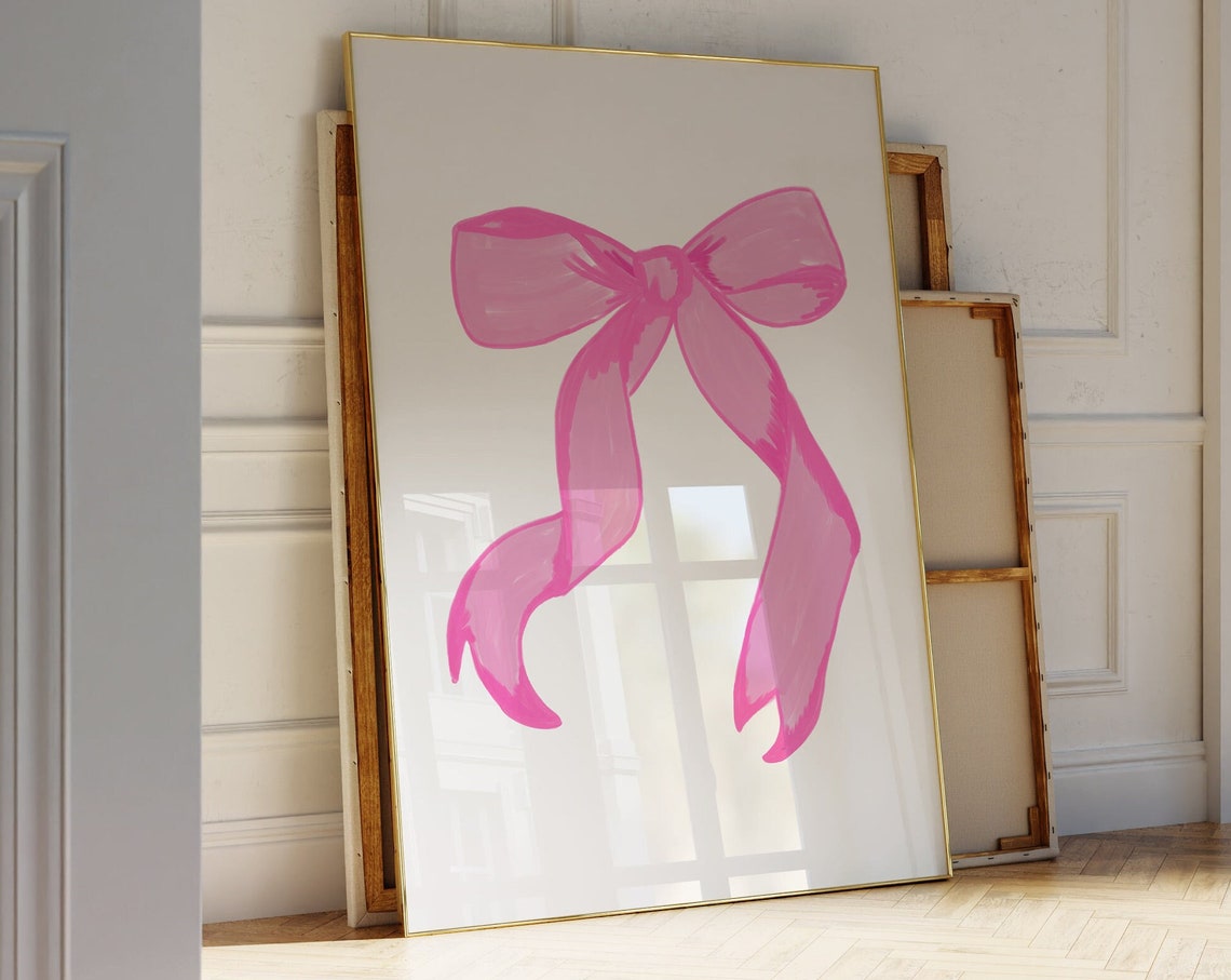 Pink Coquette Bow Watercolor Minimalist Girly Bedroom Art Poster