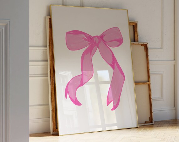 Pink Coquette Bow Watercolor Minimalist Girly Bedroom Art Poster