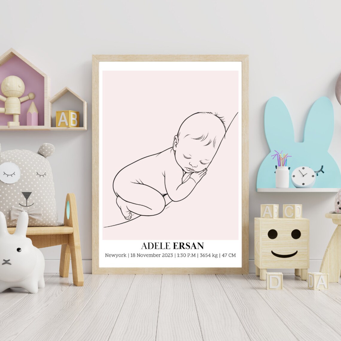 Birth Poster Template, Newborn Nursery Decor - Image 3
