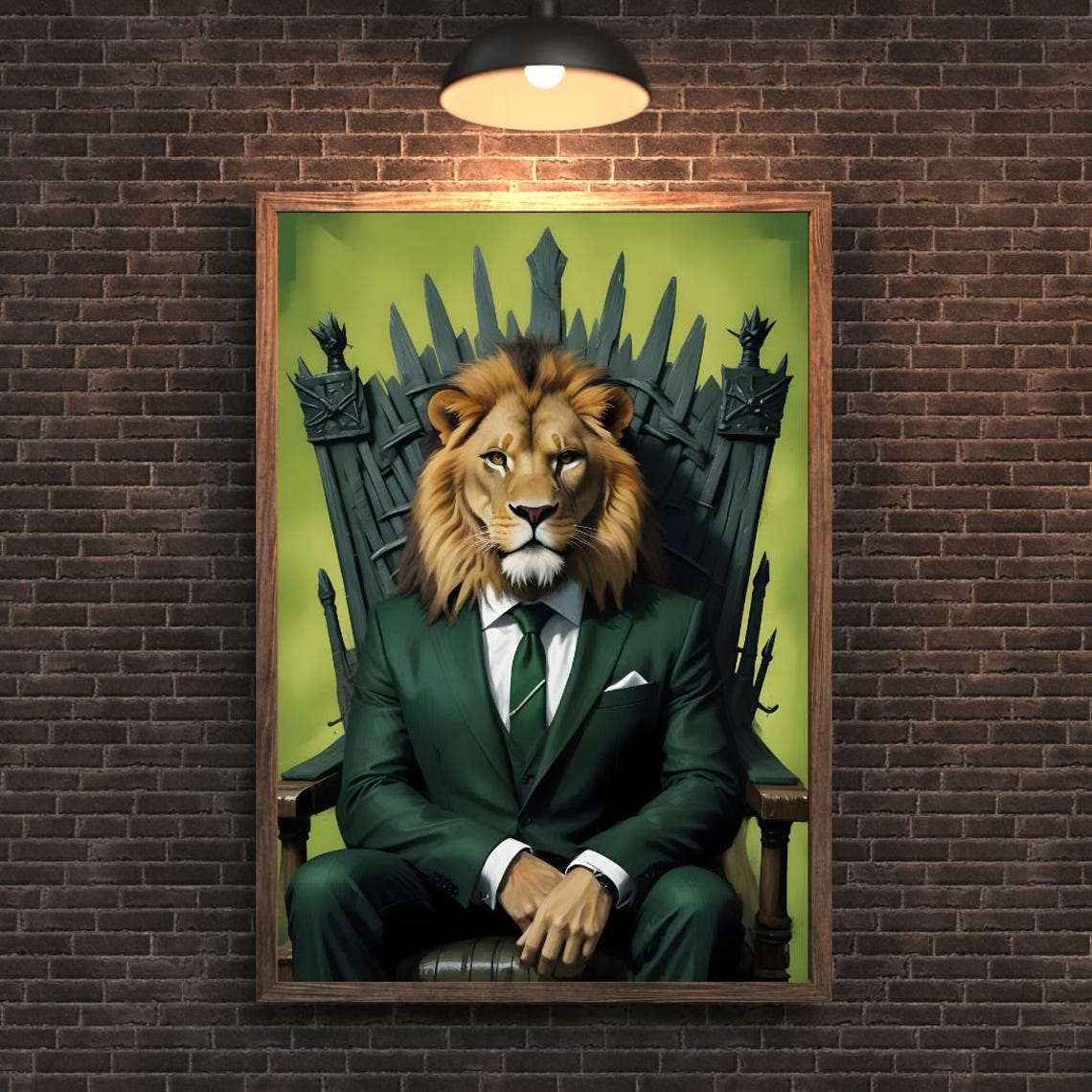 Majestic Lion in Green Suit, Modern Art Print - Image 4