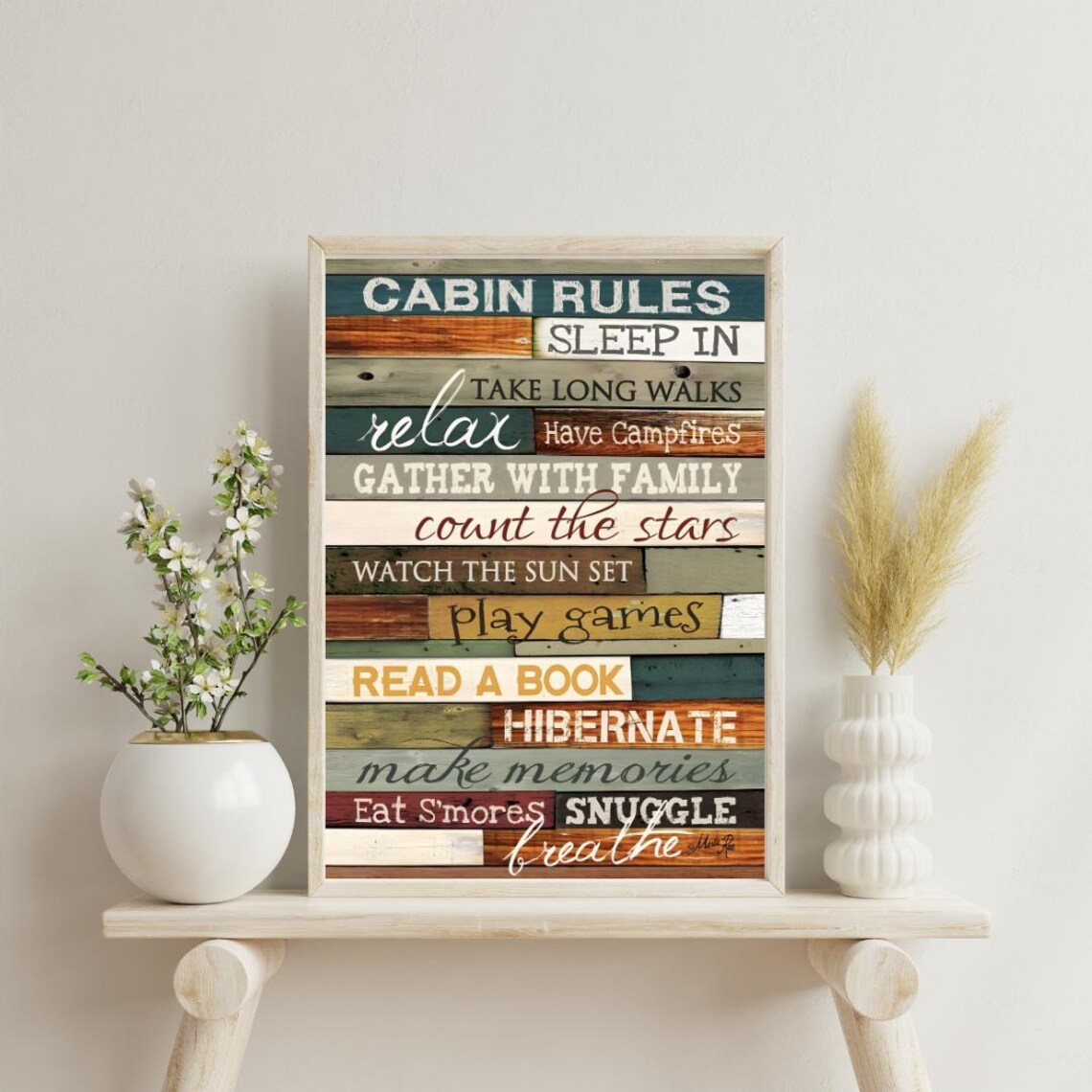 Cabin Rules Minimalist Poster, Rustic Cabin Decor