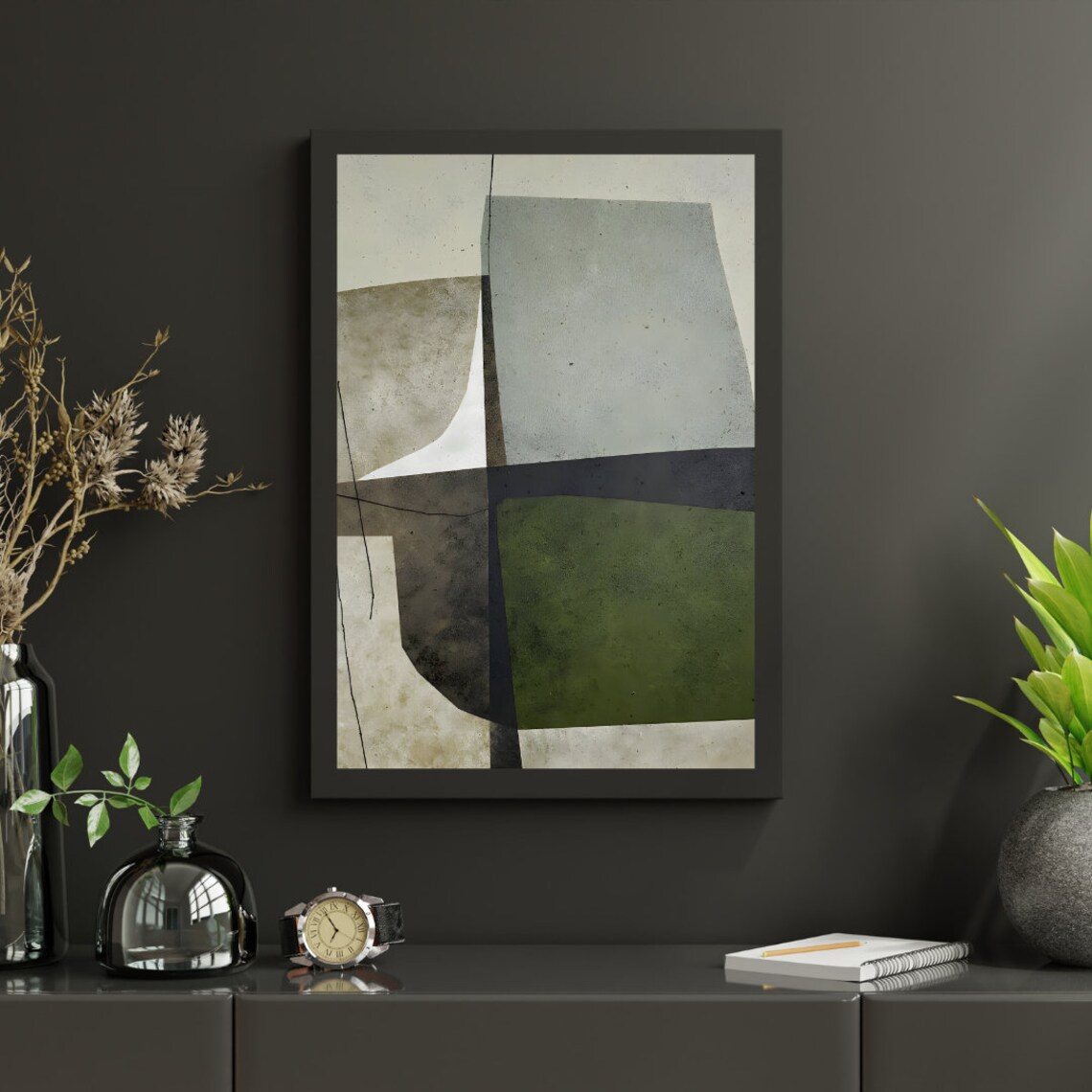 Mid Century Abstract Neutral, Minimalist Modern Art - Image 5
