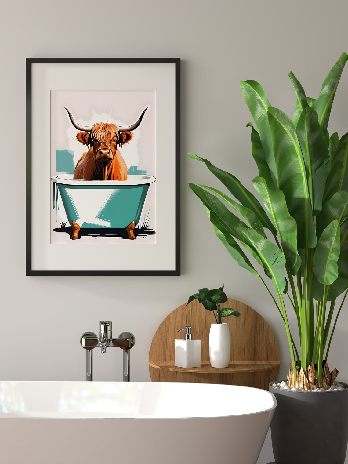 Highland Cow in Tub, Whimsical Bathroom Decor - Image 2