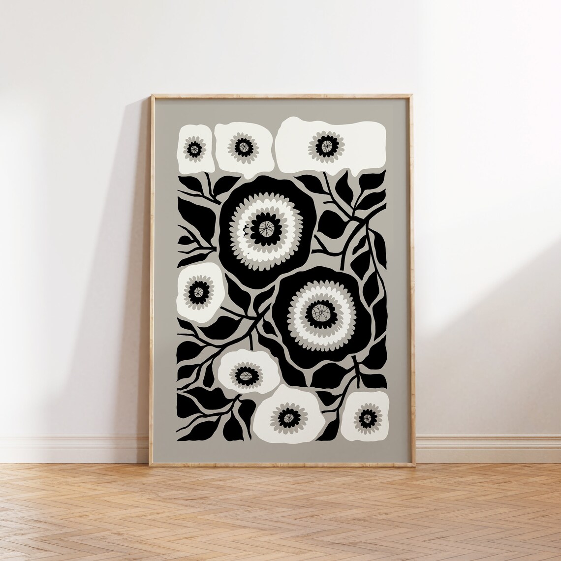 Dark Flowers Black and White Botanical Poster Print