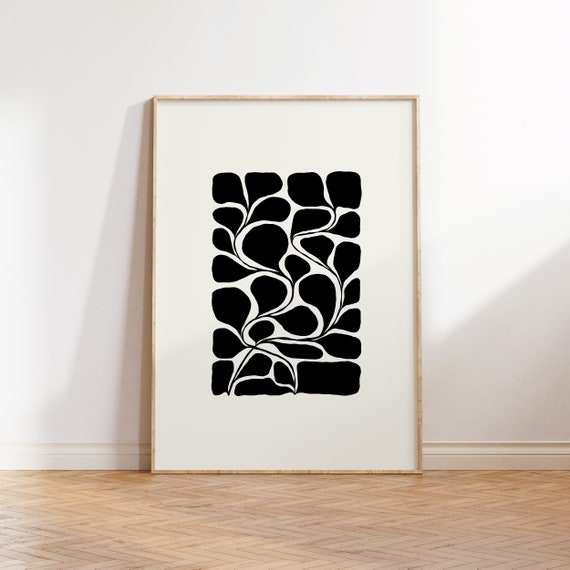 Abstract Dark Flowers Black And White Botanical Poster