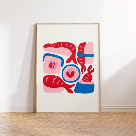 Sushi Food Art Poster, Modern Kitchen Wall Decor