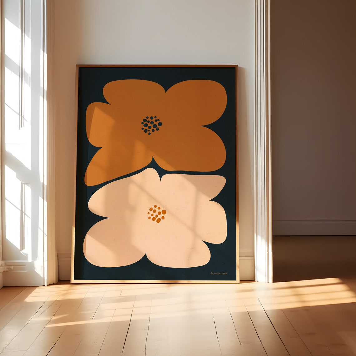 Abstract Flowers Botanical Art Print, Neutral Floral