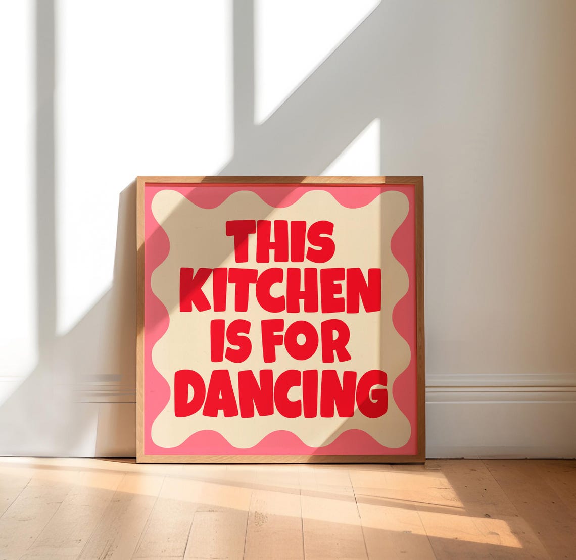 This Kitchen Is for Dancing Pink Red Retro Kitchen Quote Poster - Image 2