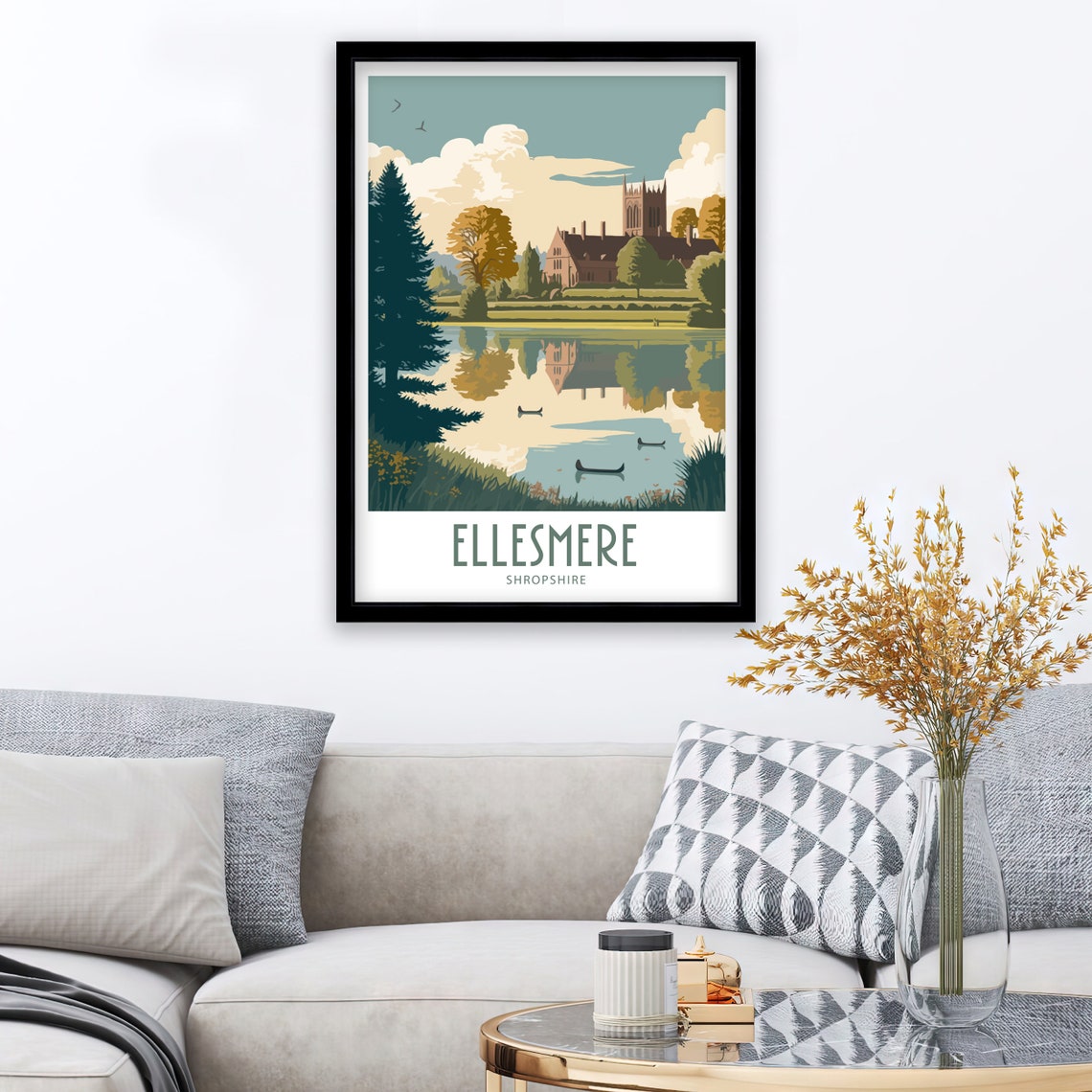Ellesmere Shropshire Lake Reflection And Autumn Abbey Travel Poster - Image 2