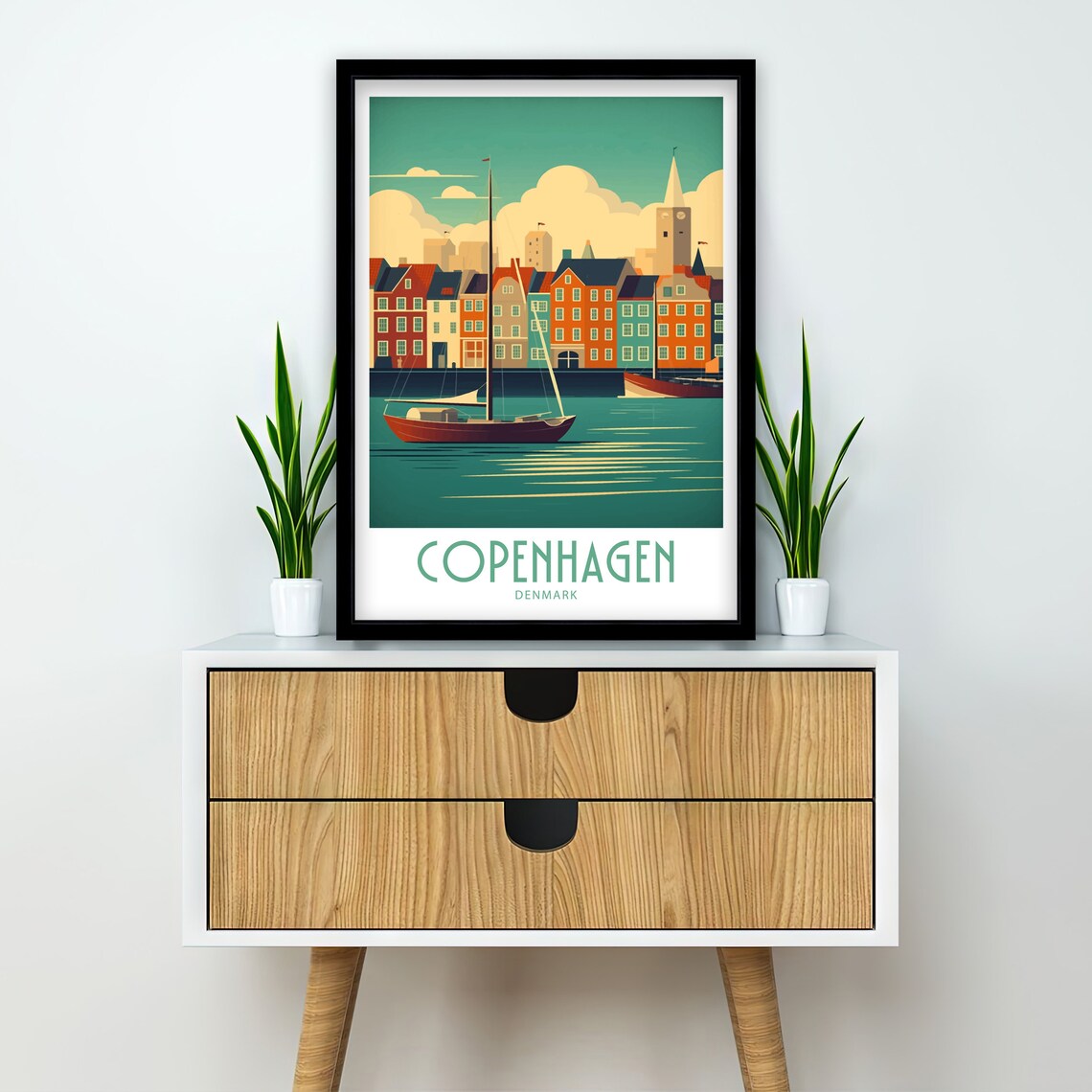 Copenhagen Denmark Colorful Nyhavn Harbor Retro Travel Poster - Image 2