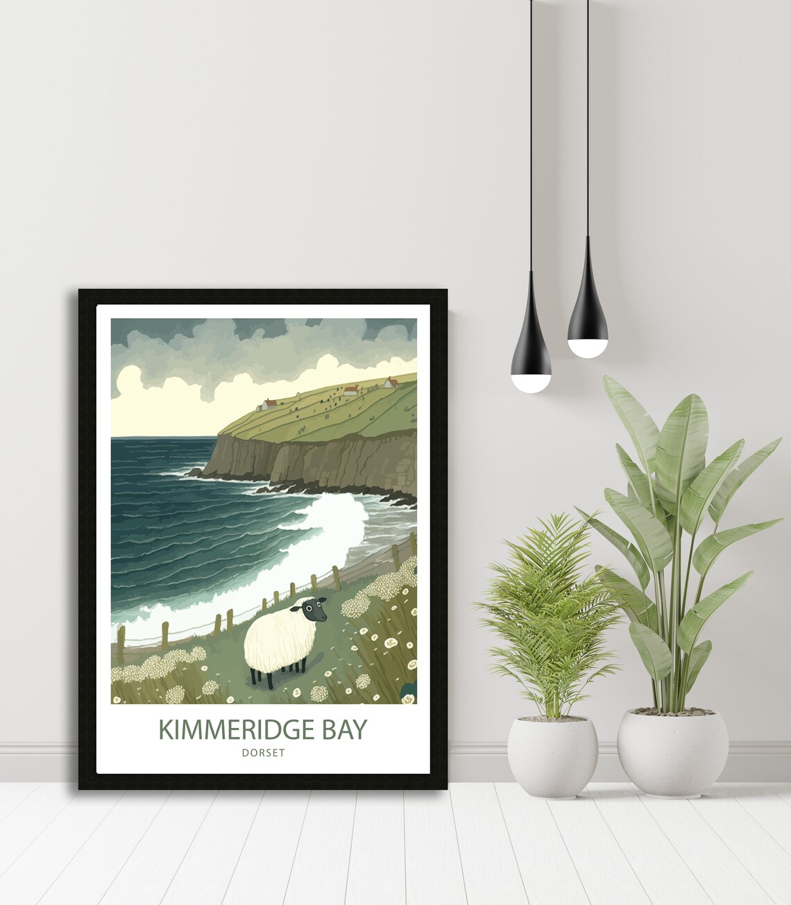 Kimmeridge Bay Dorset Sheep Flowers Cliff Retro Travel Poster - Image 4