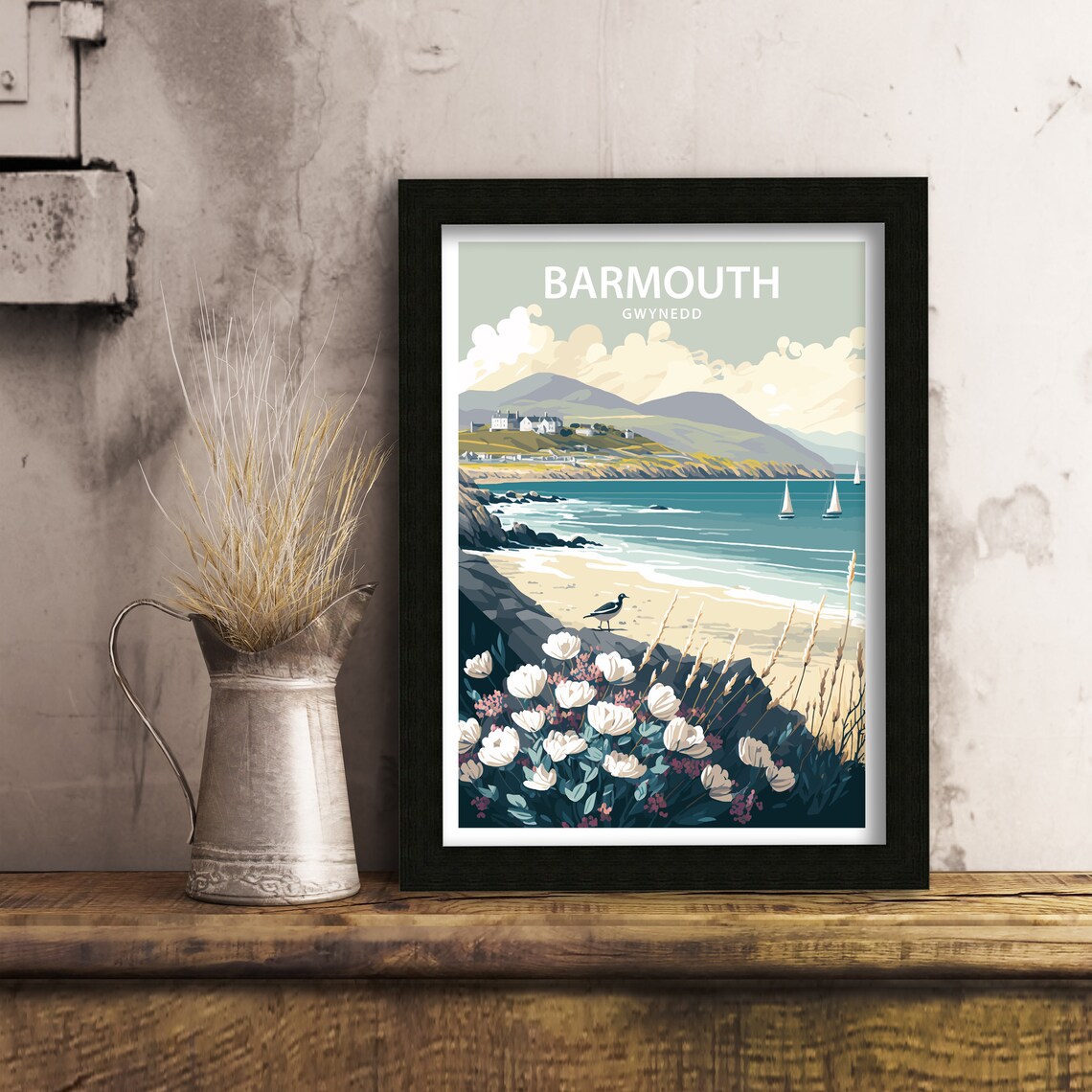 Barmouth Gwynedd Wales Sandy Beach Sailboats Vintage Travel Poster - Image 5