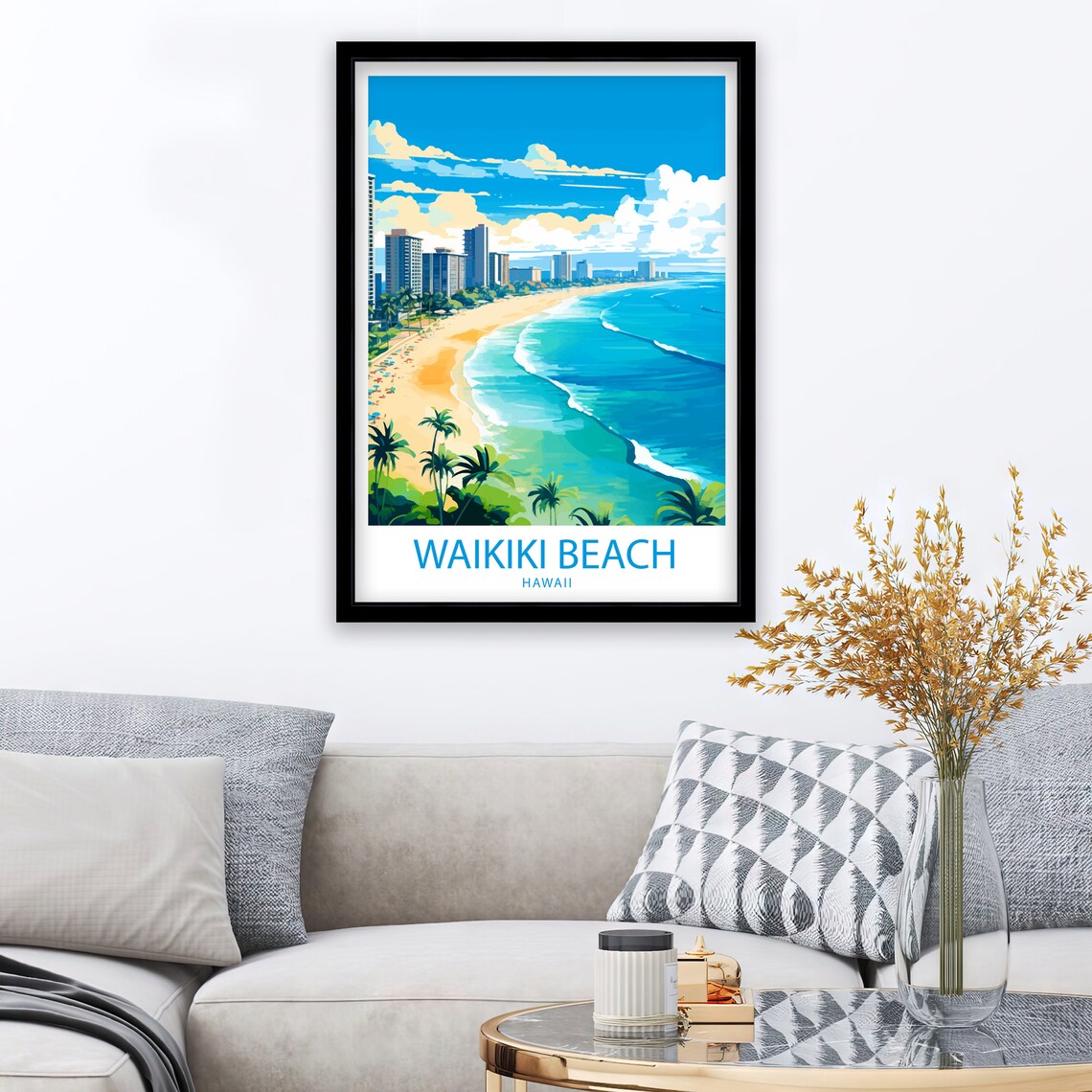 Waikiki Beach Hawaii Turquoise Shoreline Hotel Skyline Travel Poster - Image 2