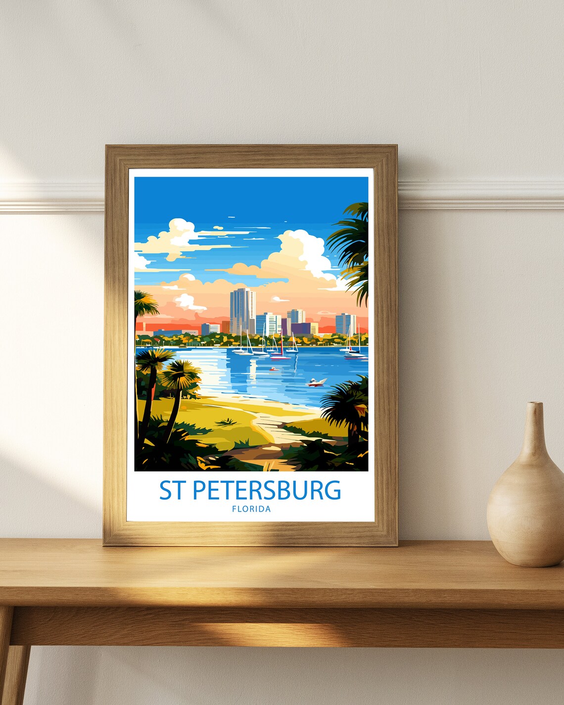 St Petersburg Florida Skyline Over the Bay with Sailboats Art Poster - Image 3