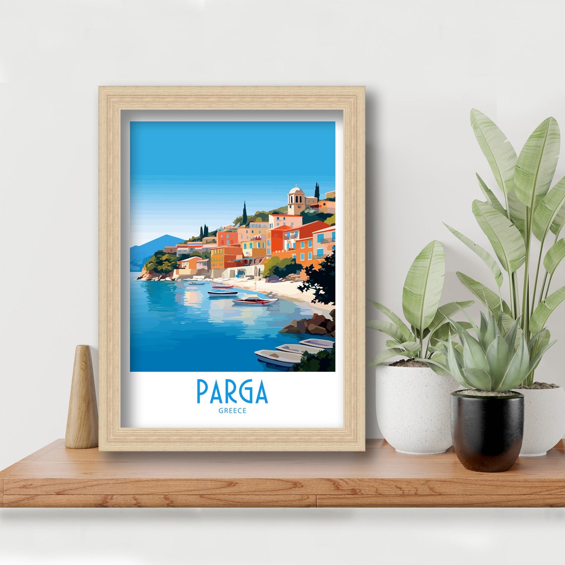 Parga Greece Hillside Harbor Town Boats Blue Bay Travel Art Poster - Image 5