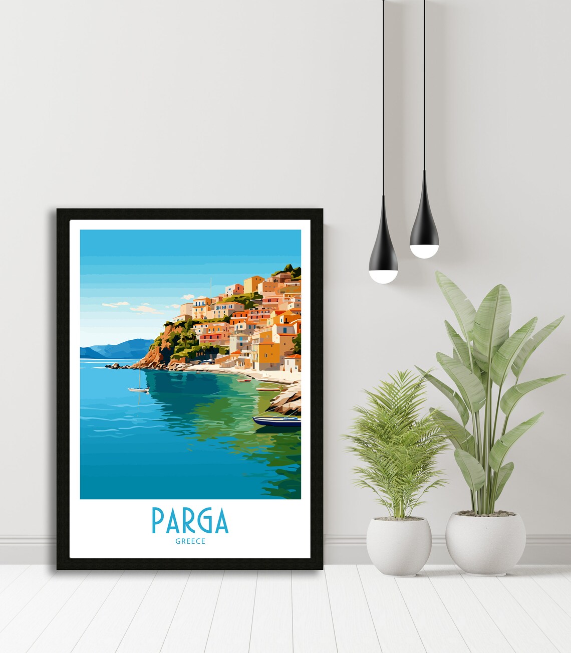 Parga Greece Cliffside Town Turquoise Bay Sailboats Travel Art Poster - Image 5