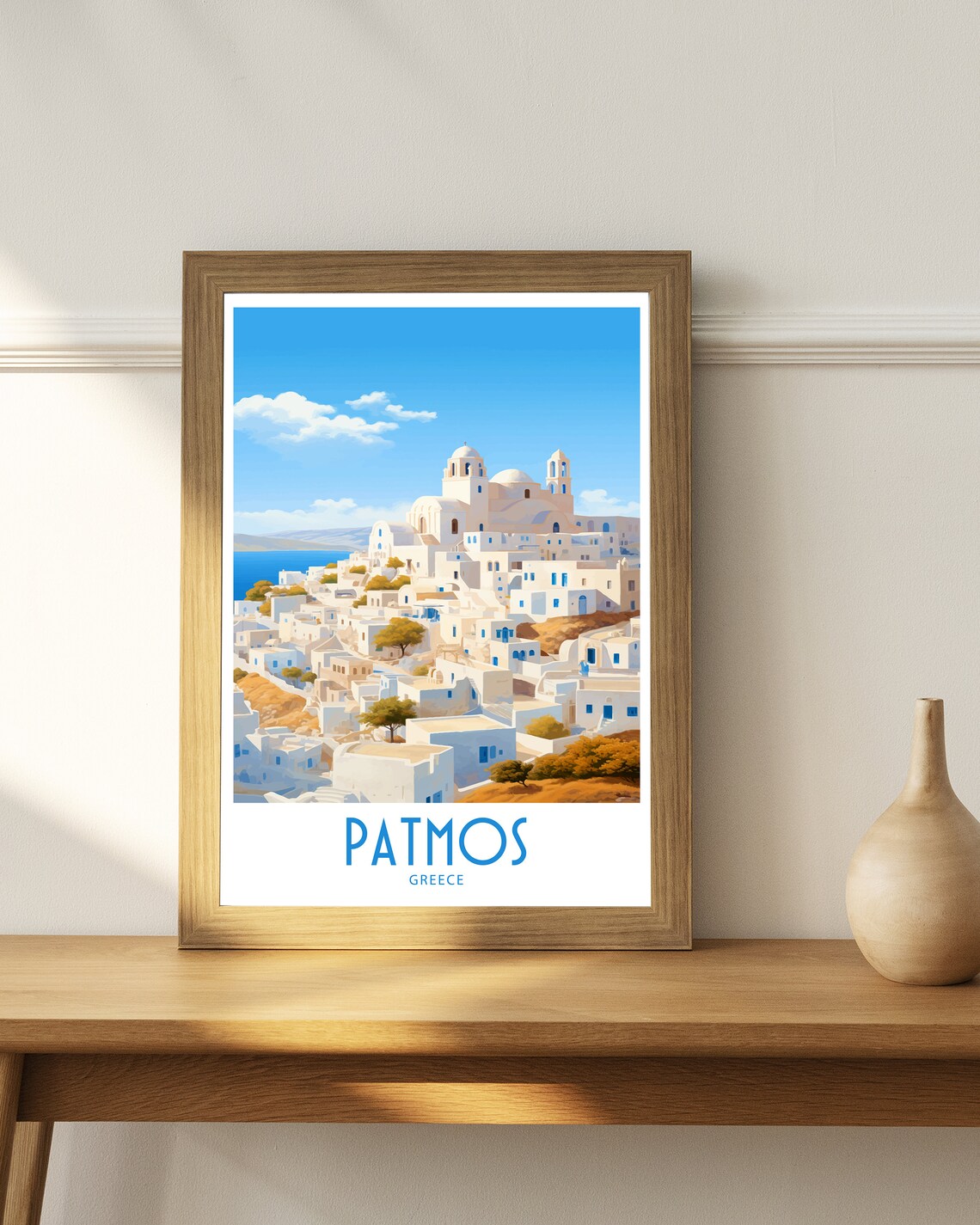 Patmos Greece Hilltop Town Domed Church Olive Trees Travel Art Poster - Image 4