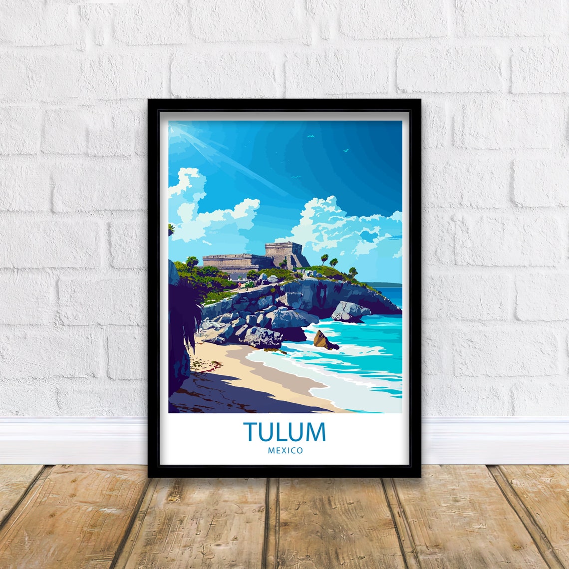 Tulum Mexico Ancient Ruins on Ocean Cliffs Travel Art Poster - Image 6
