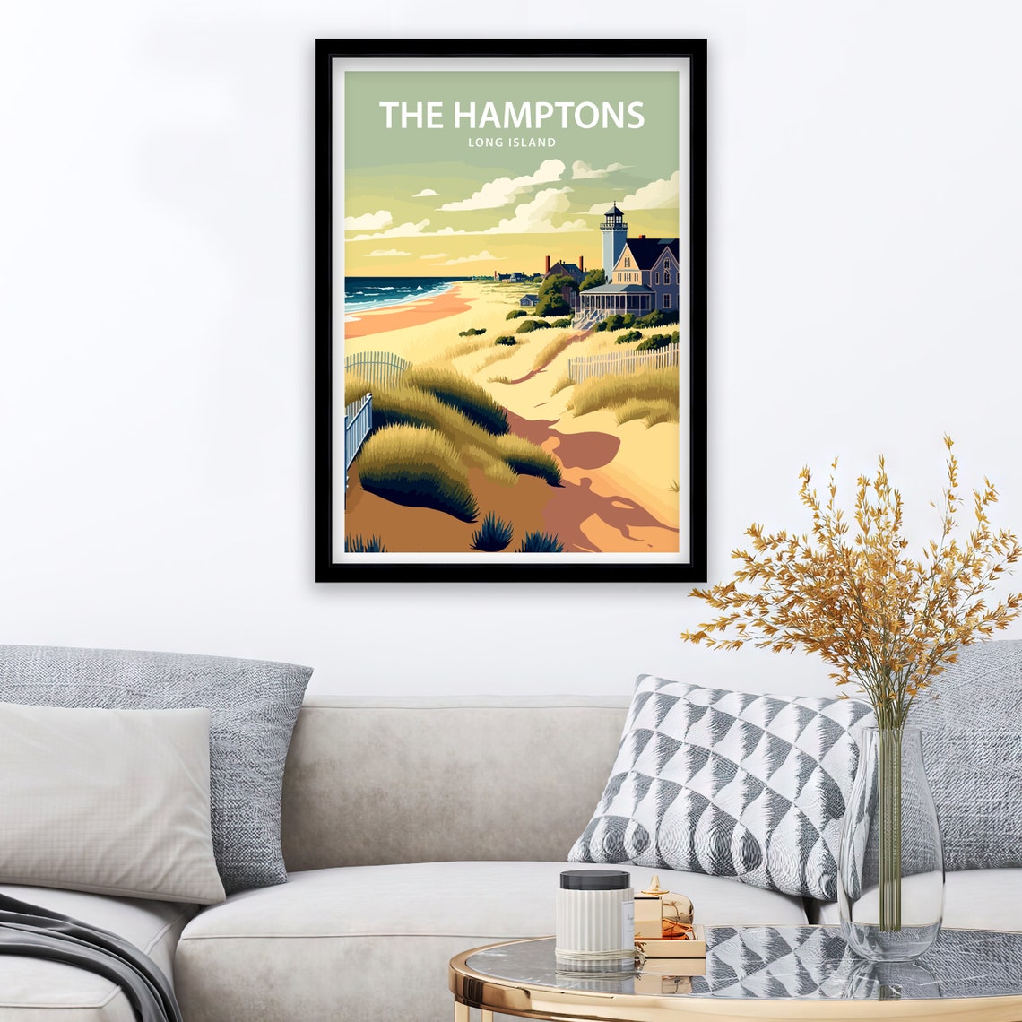 The Hamptons Long Island Dune Lighthouse Beach Sunset Travel Poster - Image 2