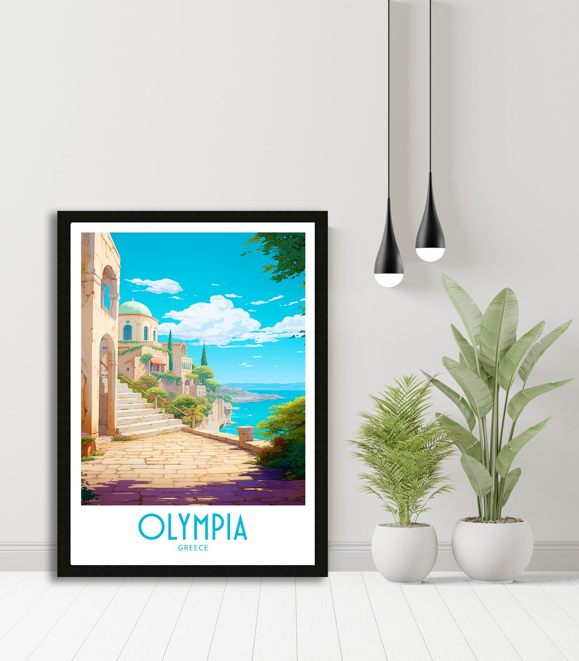 Olympia Greece Stone Courtyard Domed Chapel Sea View Travel Art Poster - Image 5