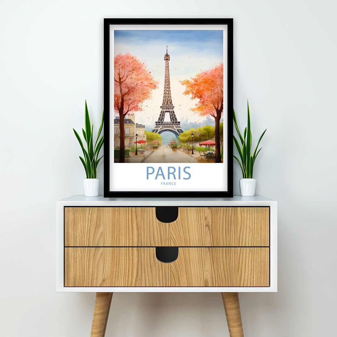Paris France Eiffel Tower Watercolor Autumn Travel Art Poster - Image 2