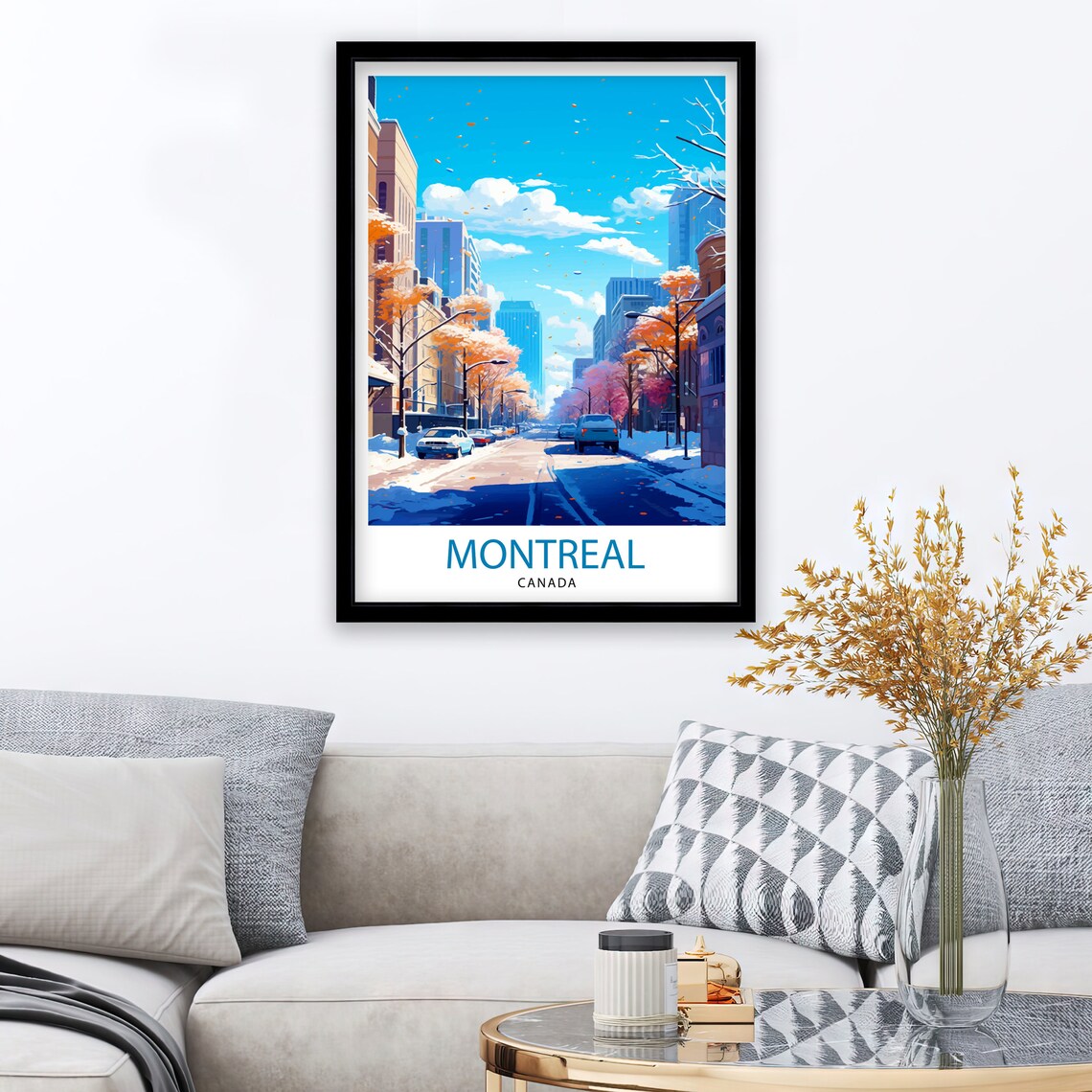Montreal Canada Snowy Downtown Street Winter Travel Scene Poster - Image 2