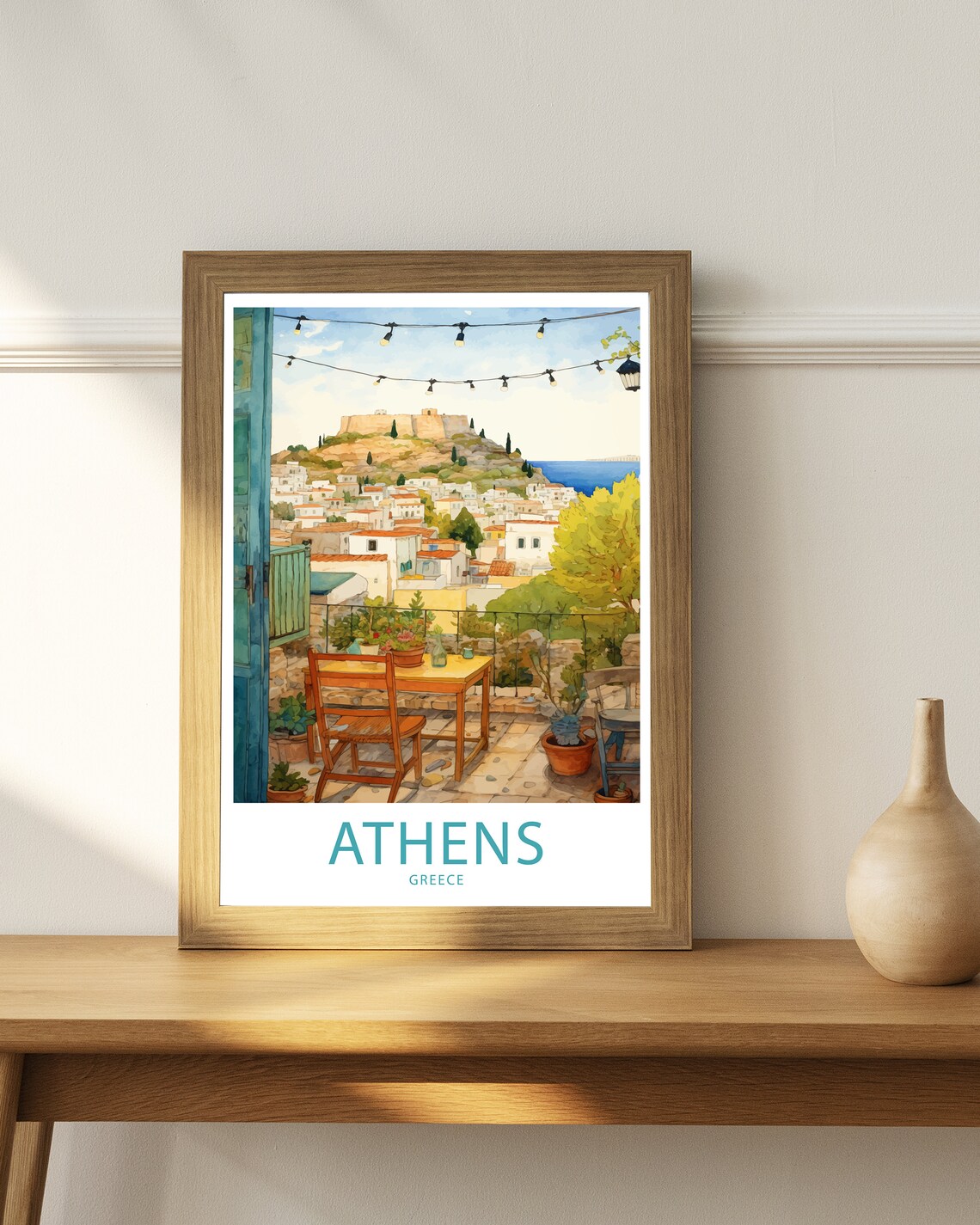 Athens Greece Acropolis View Terrace Watercolor Travel Poster - Image 4