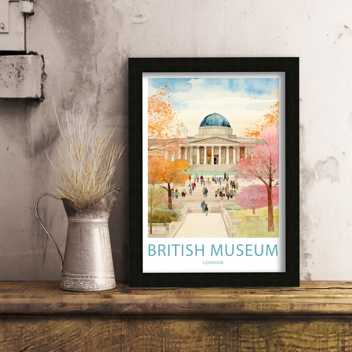 British Museum London Autumn Watercolor Illustrated Travel Poster - Image 6
