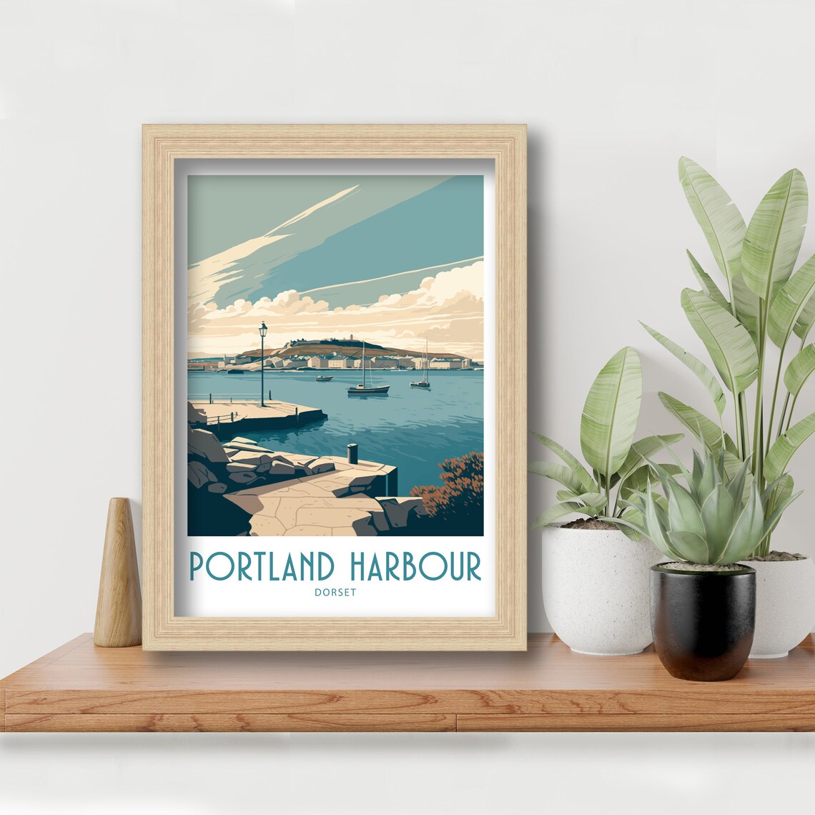 Portland Harbour Dorset Pier Sailboats Calm Sea Retro Art Poster - Image 2