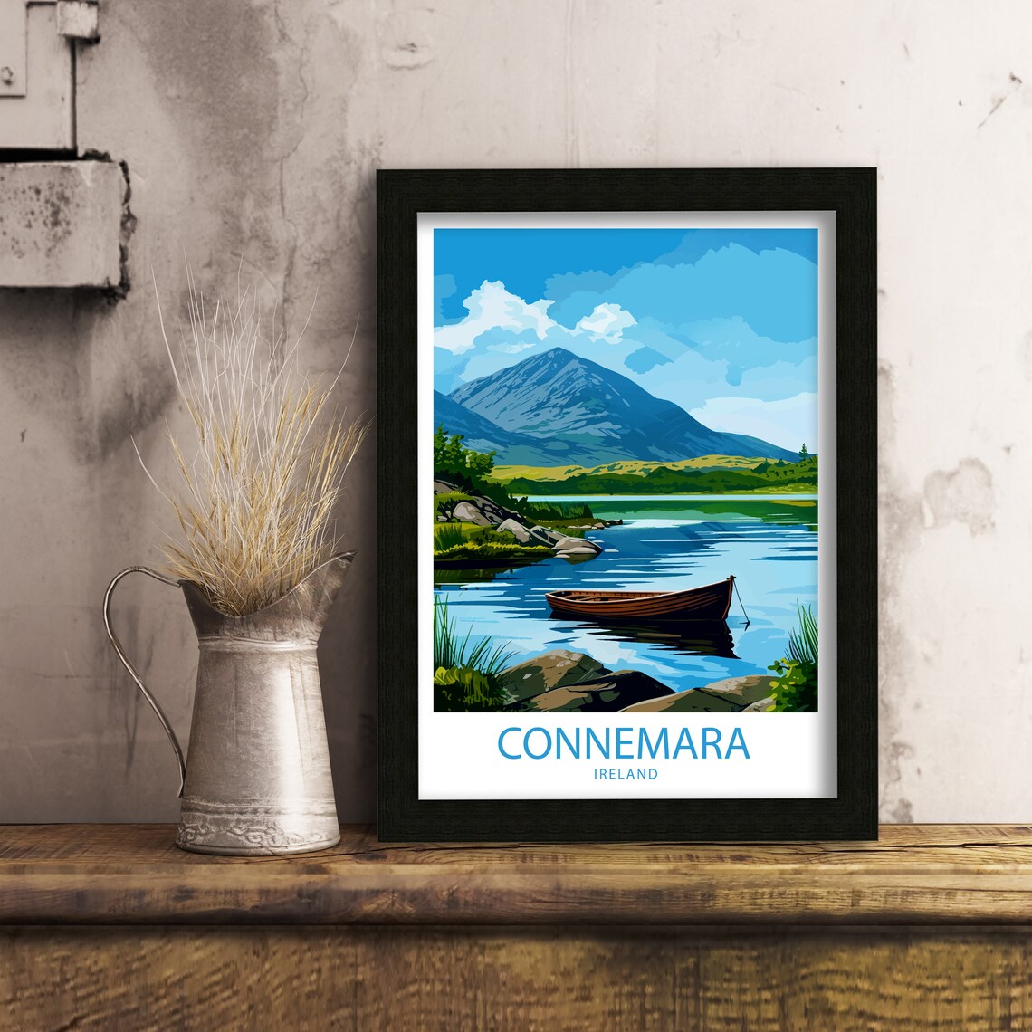 Connemara Ireland Rowboat on a Still Lake Beneath a Mountain Poster - Image 6