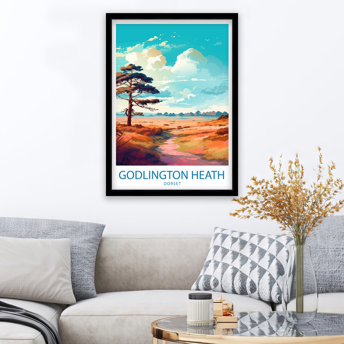 Godlingston Heath Dorset Pine Tree Sunset Heathland Trail Poster - Image 2