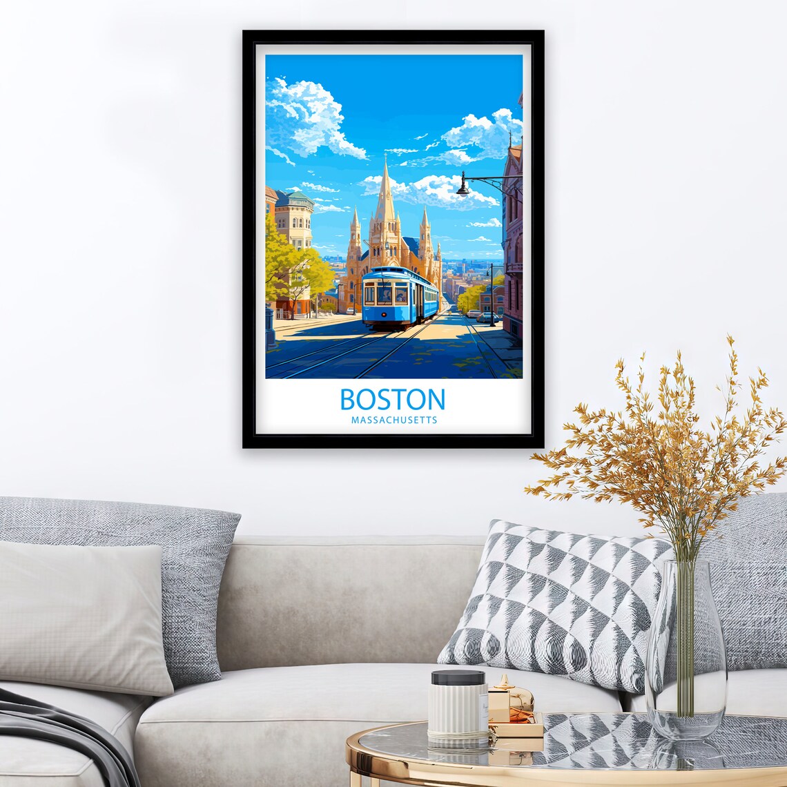 Boston Massachusetts Trolley and Historic Church Street Scene Poster - Image 2