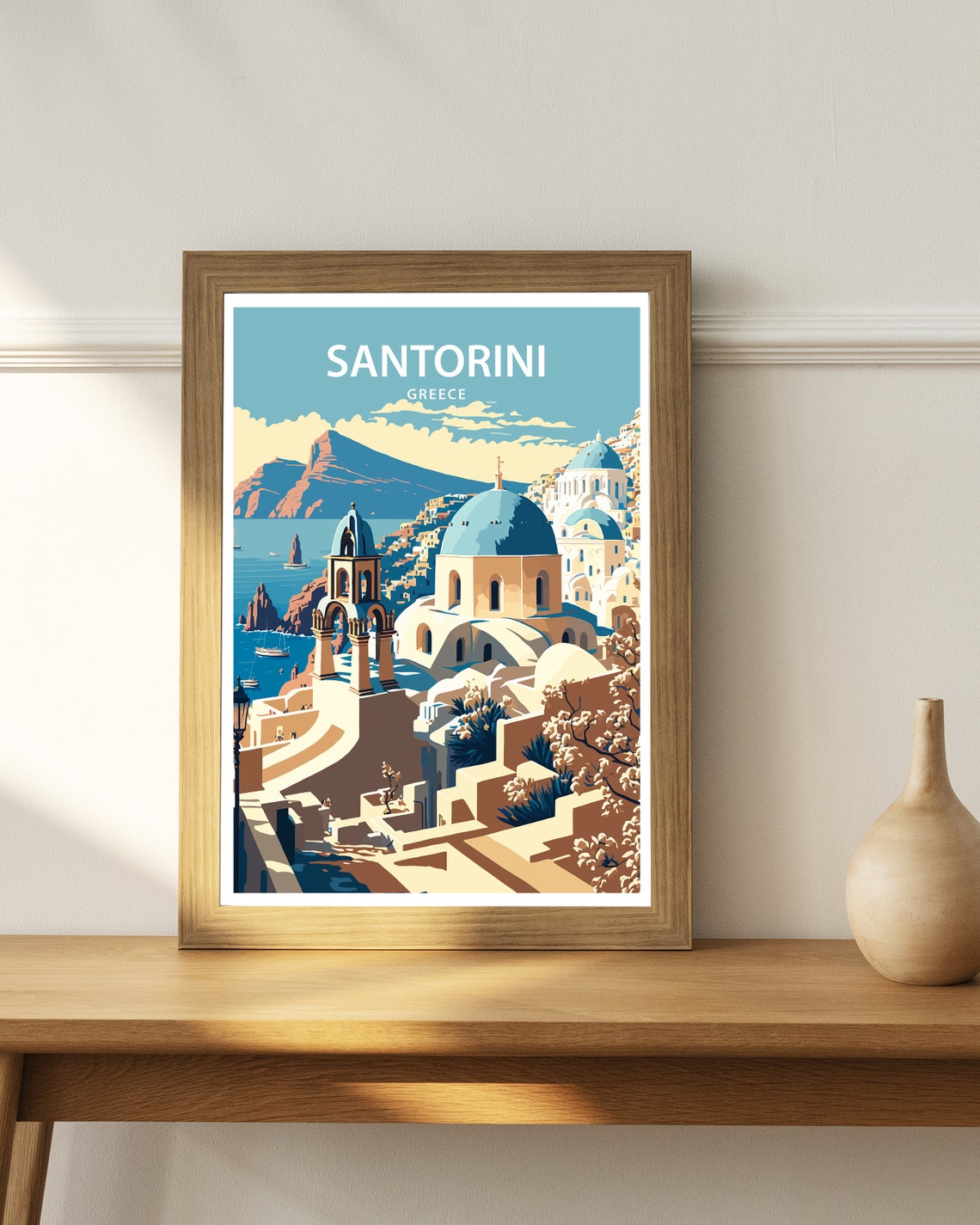 Santorini Greece Blue Domed Churches Over Oia Caldera Travel Poster - Image 3