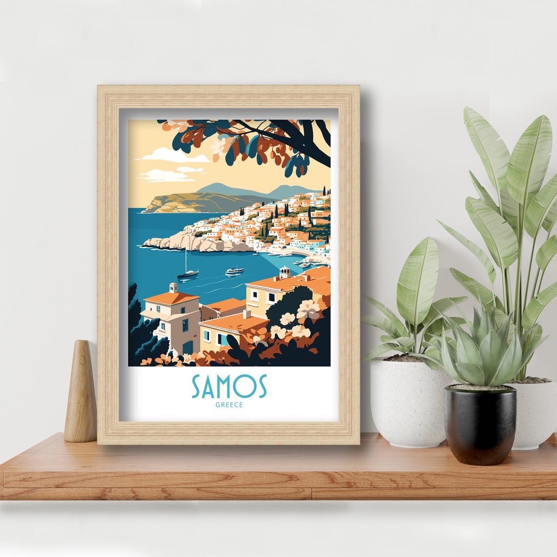 Samos Greece Hillside Town Harbor Bay Sunset Vintage Travel Poster - Image 6