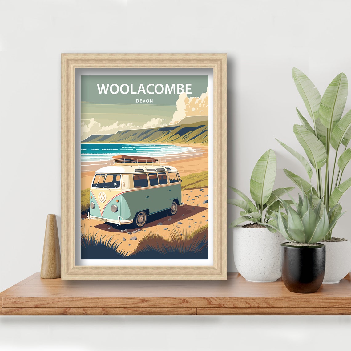 Woolacombe Devon VW Camper Van Beach Surf Retro Travel Poster - Image 5