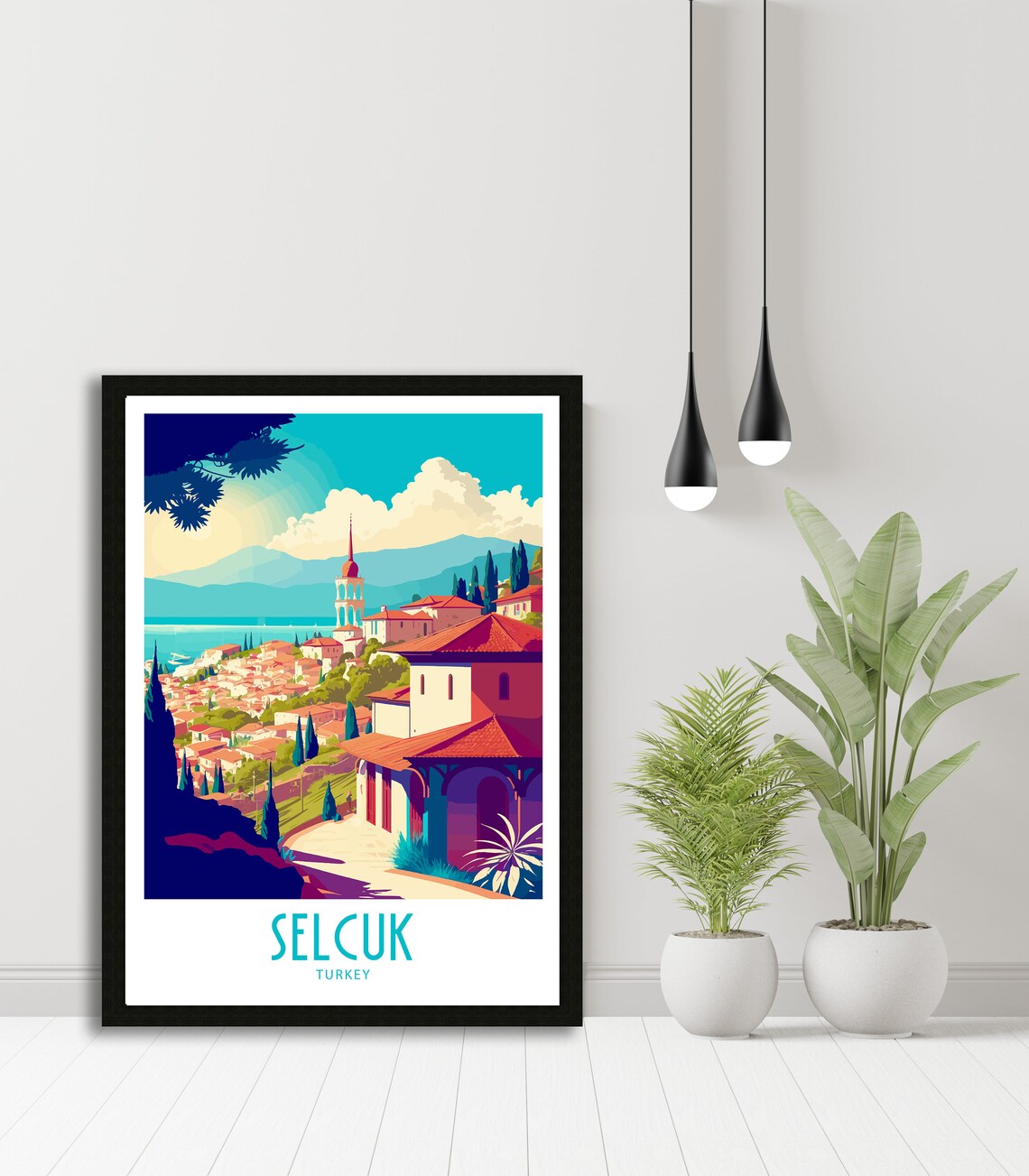 Selcuk Turkey Hillside Old Town Red Roofs Vintage Travel Poster - Image 5