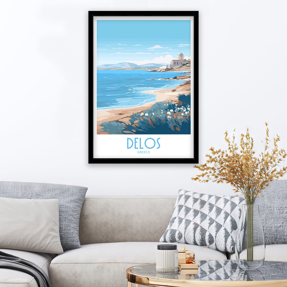 Delos Greece Sandy Beach Shore Church Blue Waves Travel Art Poster - Image 3