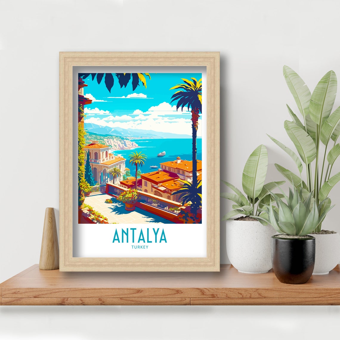Antalya Turkey Mediterranean Terrace Palm Trees Coastal View Poster - Image 3