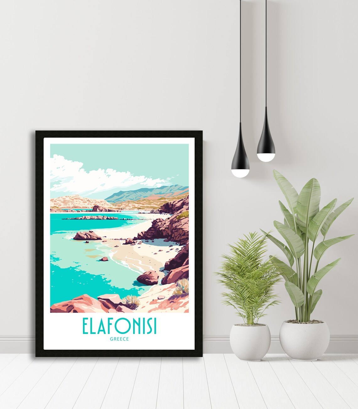 Elafonisi Greece Rocky Cove Lagoon Cliffs Calm Sea Travel Art Poster - Image 5