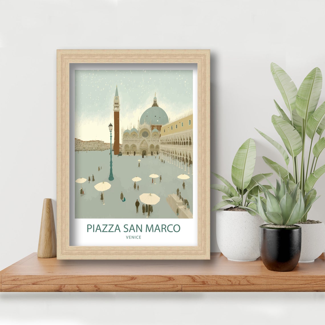 Piazza San Marco Venice Basilica Winter Snow Umbrellas Travel Poster - Image 5