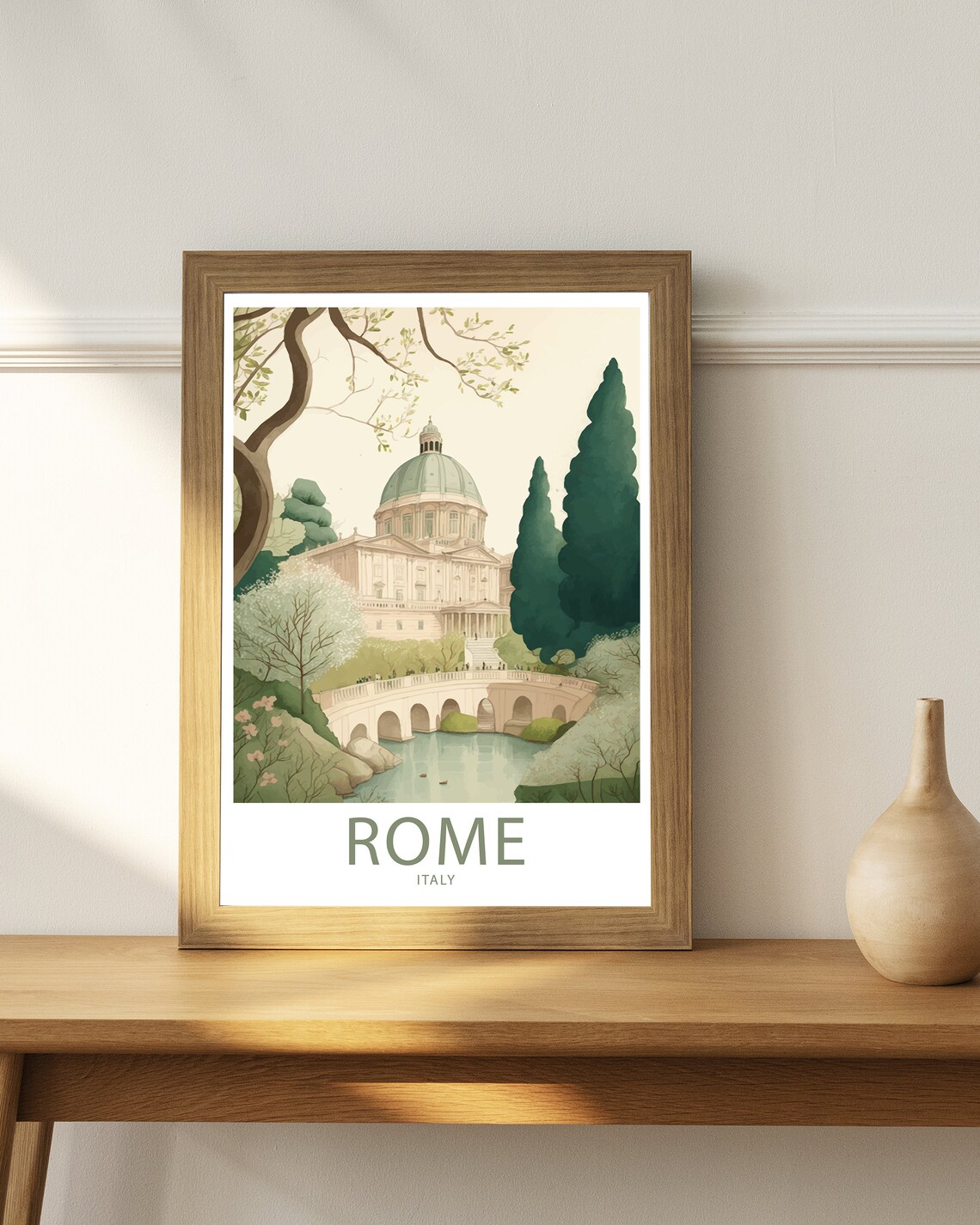 Rome Italy Domed Basilica Bridge Garden Historic City Art Poster - Image 3
