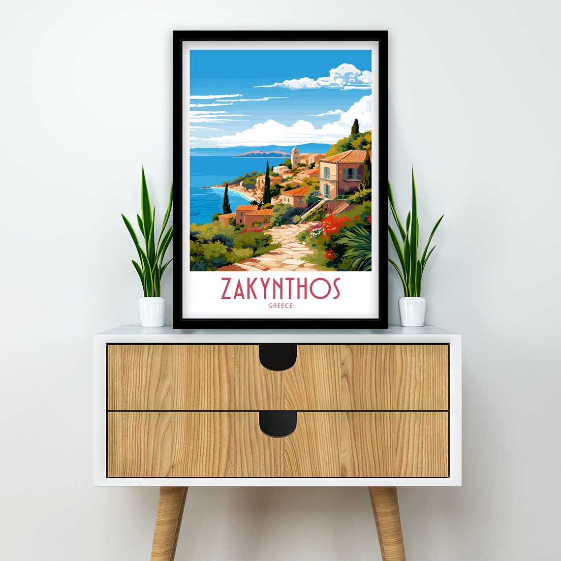 Zakynthos Greece Hillside Village Coastal Path Travel Poster - Image 2