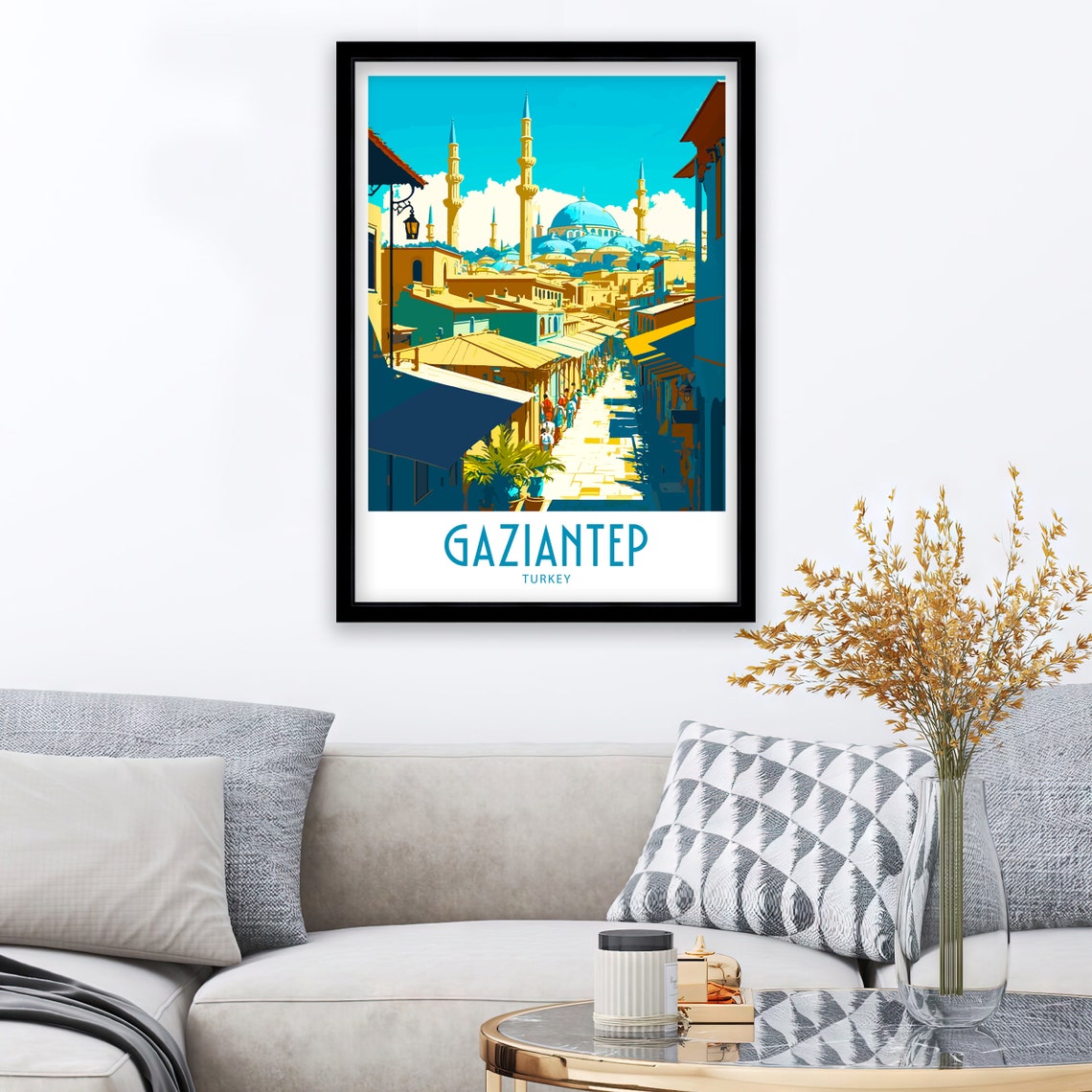 Gaziantep Turkey Old Bazaar Mosque Skyline Vintage Travel Poster - Image 3