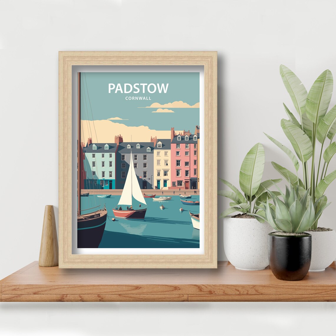 Padstow Cornwall Harbor Sailboats Pastel Buildings Travel Poster - Image 3
