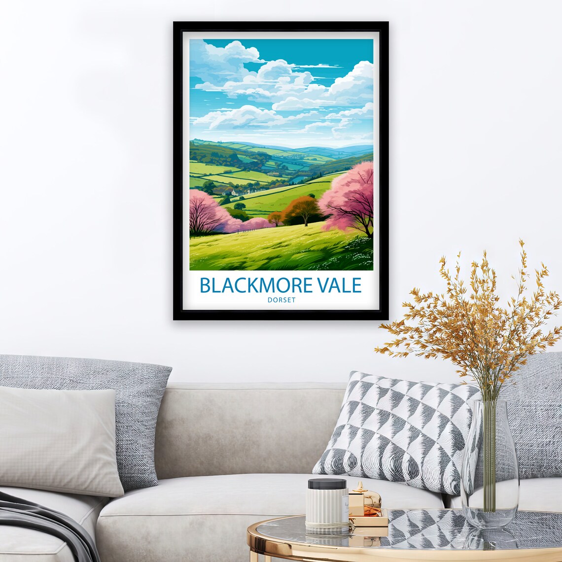 Blackmore Vale Dorset Rolling Hills Blossom Illustrated Travel Poster - Image 2